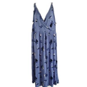 ellos dress Blue Floral  Spaghetti Straps Milkmaid Smock Sz 3X  Casual Peasant